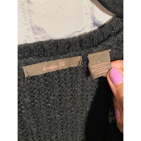 Heather B Open Front Cardigan Sweater Size L Two Tone Black Grey Knit - Picture 7 of 8